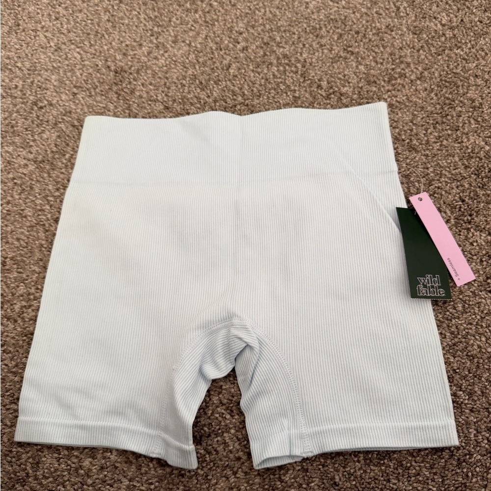 Wild Fable Women's Soft Blue Ribbed Bike Shorts